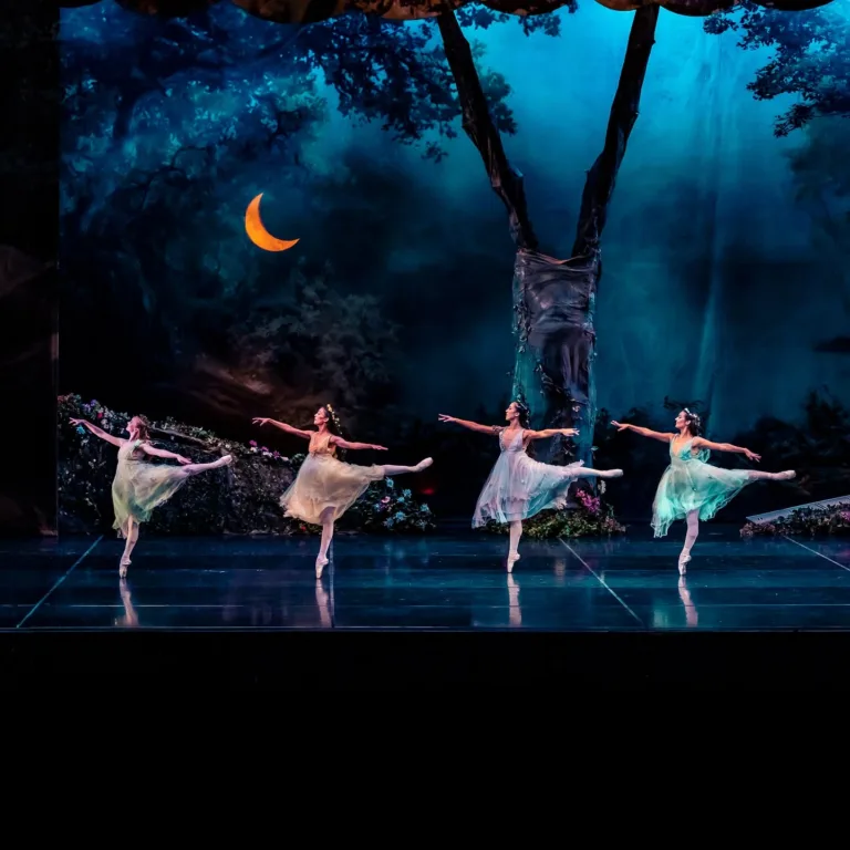 At Titania’s side: Peaseblossom — Julianna Ball, Demi-Soloist Mustardseed — Sydney Murrell, Company Artist Cobweb — Amanda Hwang, Soloist Moth — Gabrielle Gardner, Soloist